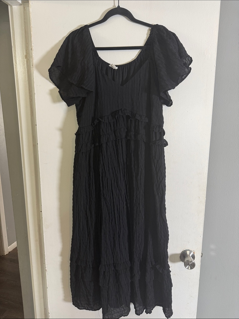 Women's Black Ruffle Tiered Maxi Dress
